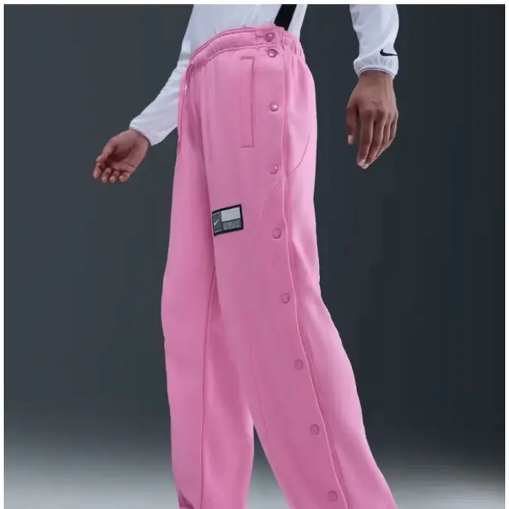 Nike Womens Fleece Tear Away Basketball Pants Pink Side Snap Button Track XL NEW - Picture 2 of 7